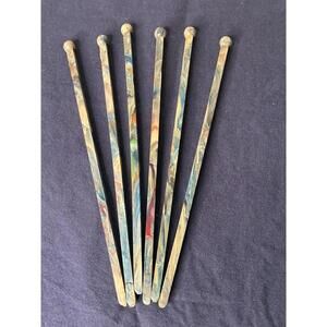 Vintage Plastic Swizzler Sticks - Blue Marbleized - set of 6